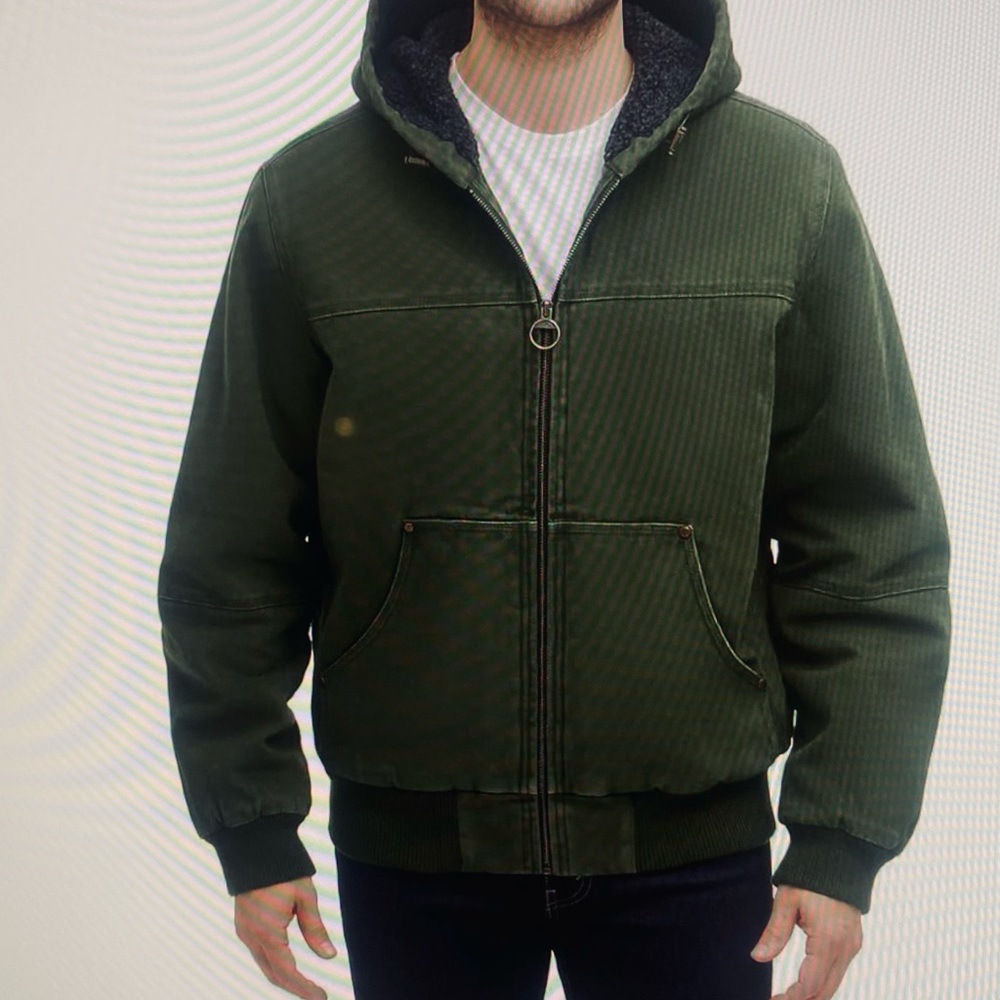 GH Bass Men's Cotton Canvas Jacket Bumper Buffalo Plaid Flannel Sherpa Hood L